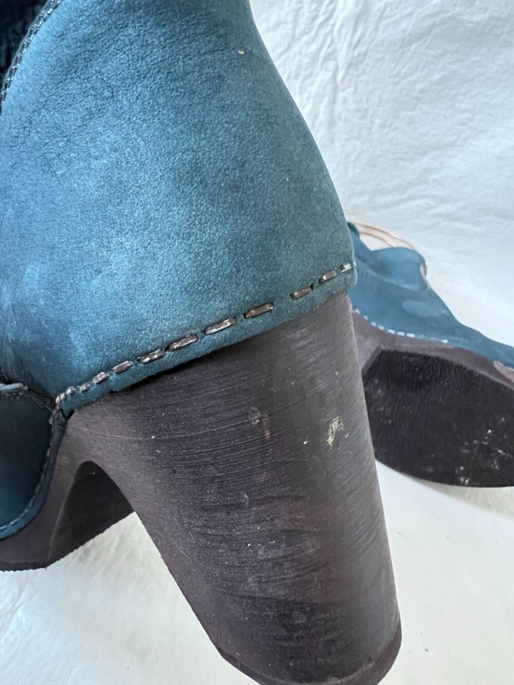 Sanita boots clog booties blue leather platform block heel wood 40 9.5 10 Viva - Picture 9 of 14